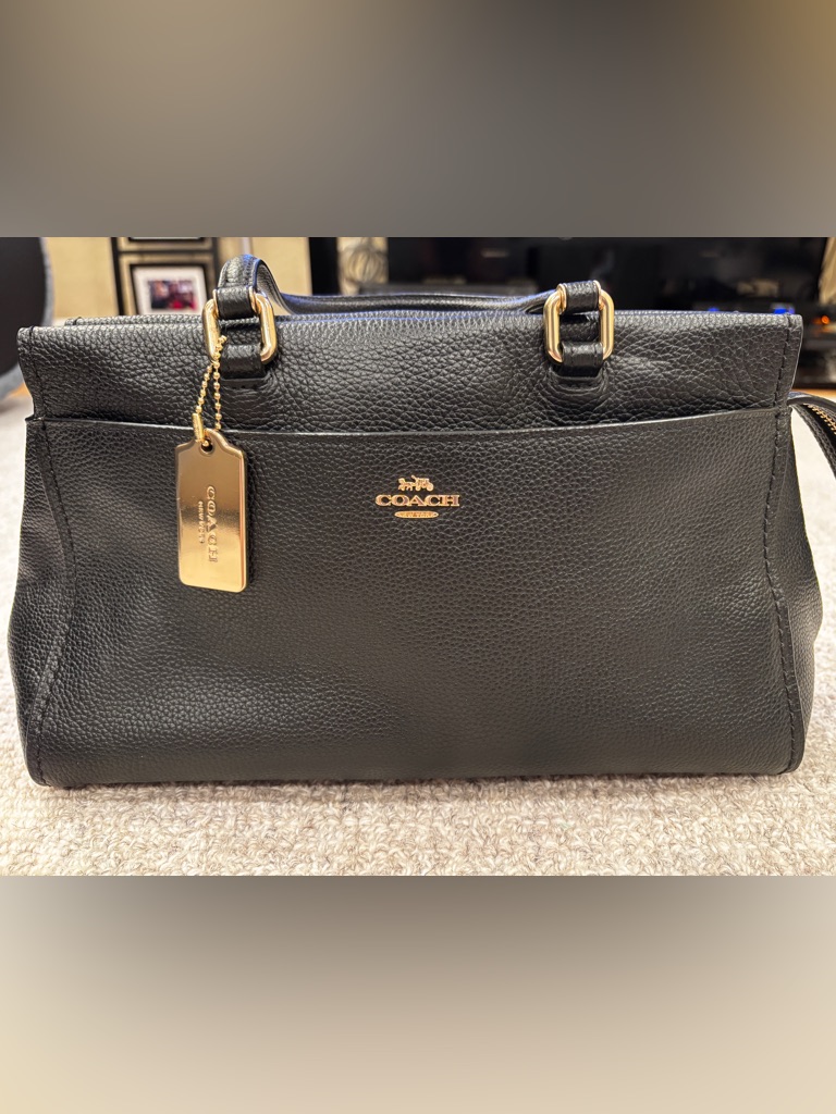 Coach Black Leather Satchel With Gold Hardware.